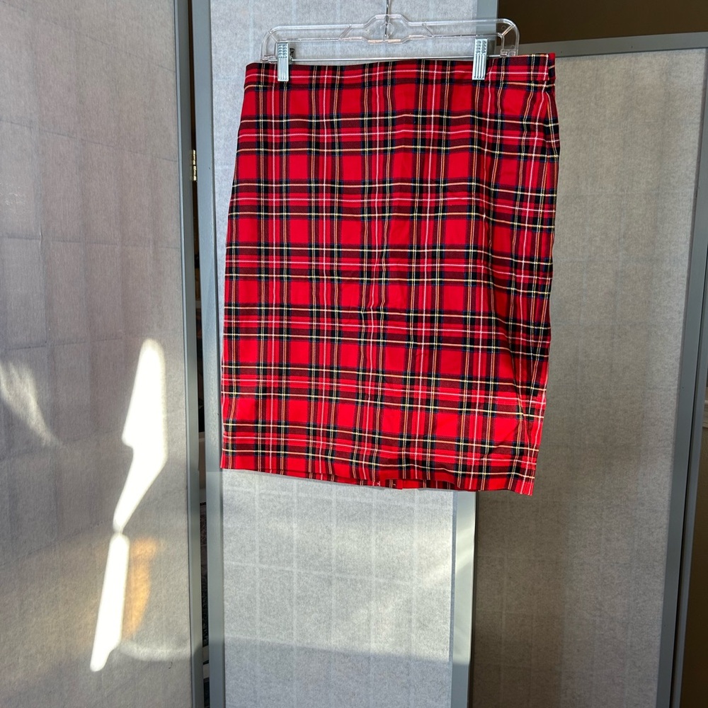 J. Crew Red Plaid Pencil Skirt